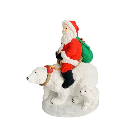 Santa Claus Riding Polar Bear Christmas Figurine Resin 7.5” Decorative Table Top - Picture 7 of 14